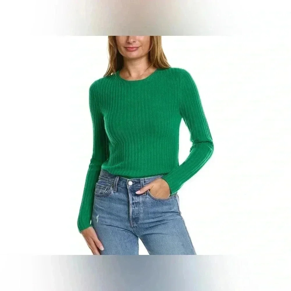 Vince Fitted Rib Wool & Cashmere Blend Sweater in Green Size XS